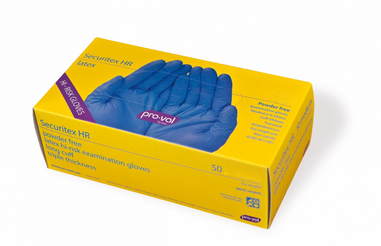 PROVAL Hi-Risk Securitex HR Latex Gloves -For use in Sterilisation Bay Box of 50 avail in S & XL