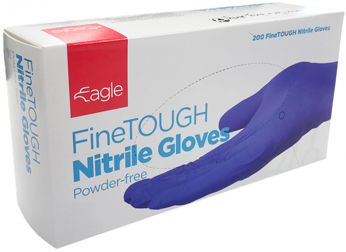 EAGLE NITRILE FINETOUGH PF BLUE EXAM GLOVES - CARTON OF 10 BOXES - Available in S,M,L